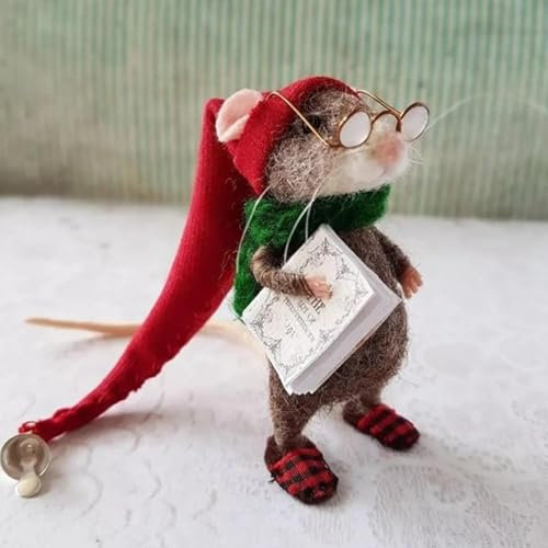 Générique Souris feutrées à l'aiguille mignonnes, ornement de souris en feutre de laine de Noël fait à la main, figurine de souris en feutre pour la décoration de Noël d'hiver