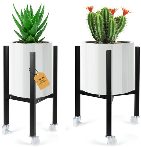 2er Set Verstellbarer Pflanzenständer mit Rollen,Blumengestell aus Metall Schwerlast-Halterungsgestell,Plant Stand für Glatte Böden Geeignet Sind,Blumentopfständer für Topfgrößen unter 30 Zentimeter