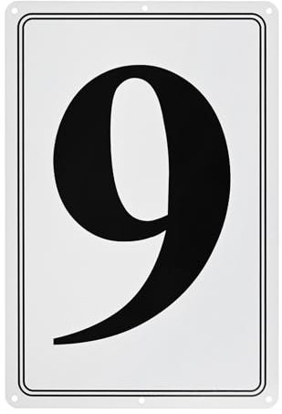 M METERXITY Aluminum Number Sign 9, 11.8 Inch House Numbers and Metal Letters, Parking Spot Letter Signs, Metal Letter Wall Decor for Garden/Door/Mailbox [Black Text On White]
