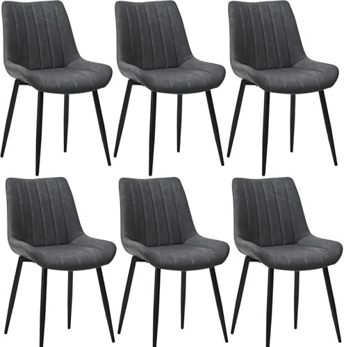 CLIPOP Esszimmerstühle 6er Set mit Metallbeinen, Küchen Stühle für Esszimmer Büro Restaurant (Kunstleder Grau, 6er Essstühle)