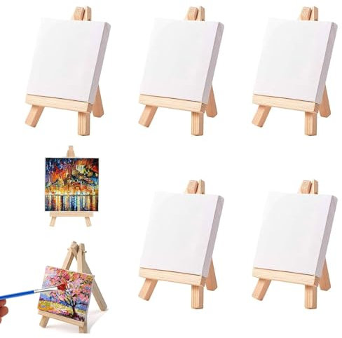 Mini Chevalet Bois, Mini Présentoir, Petit Chevalet Peinture Pliable, Trépied en Bois, Petit chevalet en bois de Table, Pour Présentation Cartes Photos (10 x 10cm-5 Pièces)