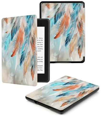 for 6 Kindle Paperwhite 5/6/7th Generation Case 2012,2013,2015,2016 Version (Model: EY21 / DP75SDI), Slim PU Leather Hard Cover for Kindle Paperwhite 6 inch,Blue Bohemian Feathers
