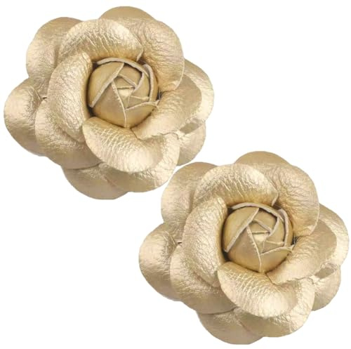 CALFOVERA 3 Horquilla de Piel Sintética con Forma de Flor de Camelia, Delicados Broches Florales, Elegantes Pinzas para el Pelo, Broches de Piel Hechos A Mano, Alfileres de Solapa, Joyería (Dorado)