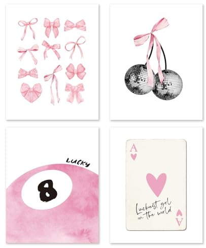 Kaderas Rosa Coquette Poster 4er Set ohne Rahmen, Ästhetische Wandbilder für Preppy Teenager Mädchenzimmer Schlafzimmer Wohnheim