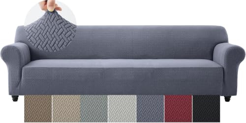 Moonlight Bedding High Stretch Navy Sofa Covers 4 Seater Super Soft Extra Large Couch Covers for Dogs Pets Cats Spandex Elastic Fit T Shaped Non Slip Sofa Cover
