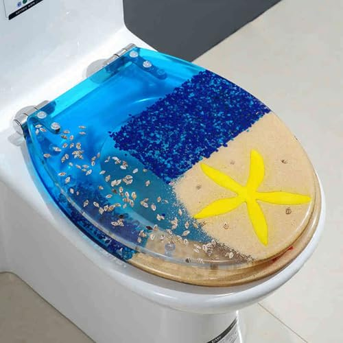 KJZQXYX Resin Toilet Seat,Transparent Resin Toilet Seat,3D Effects Decorative Toilet Seat, With Soft Close,for Bathroom (A Style)
