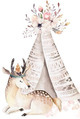 Rasch Kindertapete Reh & Tippi Kids World II - Verspielte Fototapete Tiermotiv in Creme für ein ruhiges Wohnambiente im Mädchen und Jungen Zimmer - 2,8 m x 1,59 m