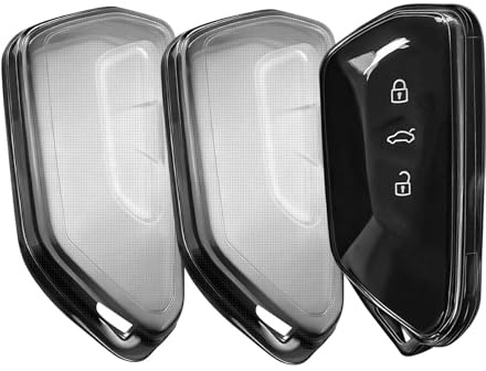 Schlüsselhülle Autoschlüssel Hülle für VW, Transparent TPU Schlüsselcover | 2 Stück Schlüsselgehäuse für Golf 8 GTE GTI ID.3 ID.4 Seat Leon MK4 Ateca Skoda Octavia 4 Cupra (Transparent Schwarz)