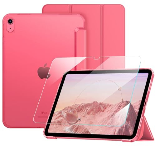 Fintie Hülle mit Schutzfolie für iPad A16 11/10 Generation (11/10.9 Zoll) | Federleichtes Design, transluzente PC-Schutzhülle mit matter Rückseite & Auto-Wake/Sleep-Funktion, Pink
