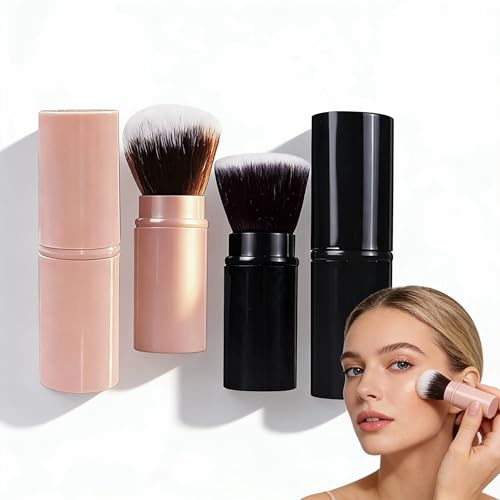 Pinceau rétractable 2 pièces Pinceaux de Maquillage de voyage Portables avec Capuchon Pinceau Blush Poudre Rétractable pour Blush Bronzant Fond de Teint