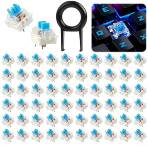 3-pin Tactile Mechanical Keyboard Switches – 45/62/70 PCS Blue Housing for RGB Backlighting, Pre-Lubricated with Pronounced Bump, Smooth Typing & Gaming Use(62PCS)