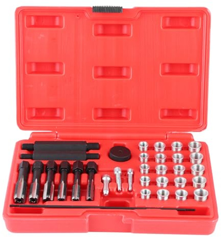 BOROCO Glühkerzen Gewinde Reparatur Set, 33-teiliges Gewindeeinsatz-Werkzeug mit Bohrern, Treibern & Führungsstiften, Reparatursatz für Zylinderkopf-Gewinde an