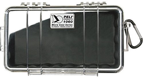 PELI 1060 Schützendes Micro Case für Kleine Gegenstände, Wasserdicht und Staubdicht, IP67-Zertifiziert, 1,3L Volumen, Transparent/Schwarze Gummieinlage