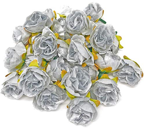 Dekorative künstliche Blumen aus Kunstseide, Silber, Mini-Rosen, Textil, silber, 25-30mm