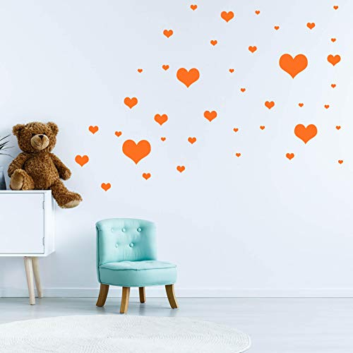 40 HERZCHEN SET - Herz Wandtattoo Wandaufkleber Sticker Aufkleber Liebe Heart Herzen (Orange)