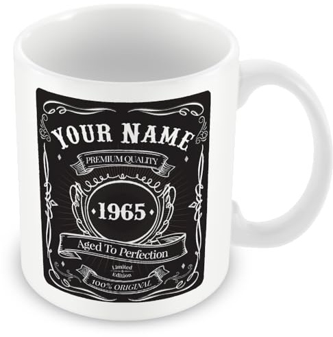 60th Birthday Gift - Vintage 1965 Personalised Mug/Cup (add Name, Year) - Black