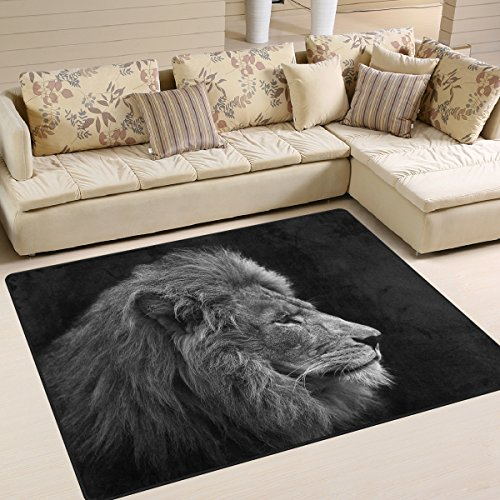 Use7 Kunst-Teppich mit Löwenkopf-Motiv, für Wohnzimmer, Schlafzimmer, 160 x 122 cm, Schwarz