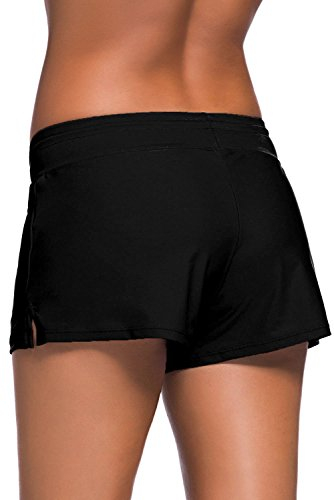 Tmaza Badeshorts Damen Badehose Frauen Schwimmshorts UV Schutz Schwimmhose Schnelltrocknende Kurze Boardshorts mit Innenslip für Strand Surf Beach, Schwarz 38-40=Etikettgr.M