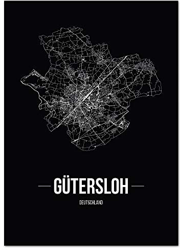 JUNIWORDS Stadtposter - Wähle Deine Stadt - Gütersloh - 30 x 40 cm Poster - Schrift B - Schwarz