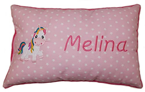 Momelie Rosa Schmusekissen * Kuschelkissen *Einhorn * mit Namen Bestickt * 25 x 40 cm * SK-pi_0111