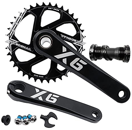 catazer Kurbelgarnitur Mountainbike Kurbelarm Set Single Speed 175 mm Kurbelgarnitur mit Tretlager 32T/34T/36T/38T Kettenblatt für MTB Bike (175 mm schwarz, 38T)