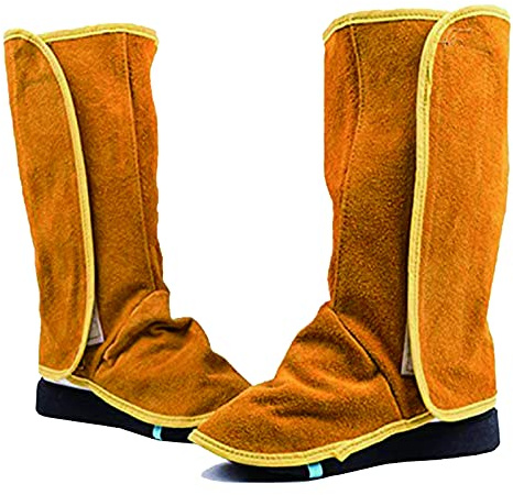 Polainas Soldador, 1 Par Espigas de Soldadura de Cuero, Protector Botas Soldador, Resistentes al Fuego y a la Abrasión, Protectores para Calzados, Cubierta Protectora para Pies y Pantorrillas