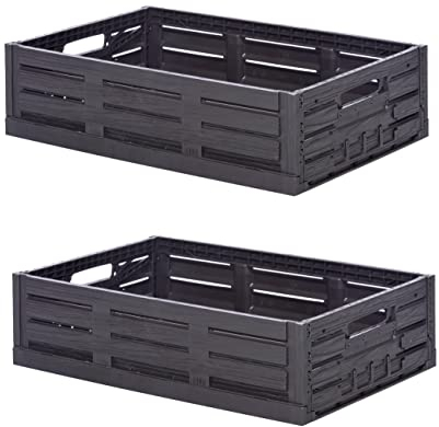 2x Faltbox in Holzoptik 60x40x16 dunkelbraun * schwarz Klappbox für Obst, Gemüse * Obstkiste Gemüsekiste Holz