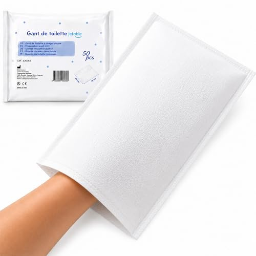 Le Pro du Médical 50 Stück Einmalwaschlappen - Einmal-Waschhandschuhe Molton 80 GR/m² - Ultra Weich