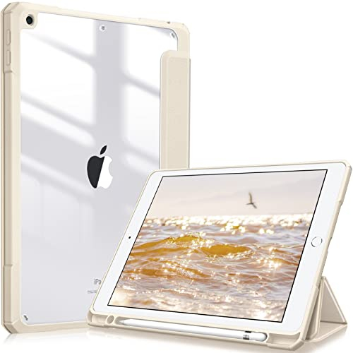 FINTIE Coque Compatible avec iPad 10.2 Pouces 9ème/8ème/7ème Génération (2021/2020/2019) - [Rangement de Stylet] Housse Arrière Transparente Claire Etui Antichoc Bords en TPU, Or Champagne