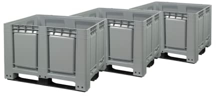 Logiplast 3 Stück Palettenbox LxBxH: 1200 x 1000 x 790 mm geschlossen mit 3 Kufen in grau