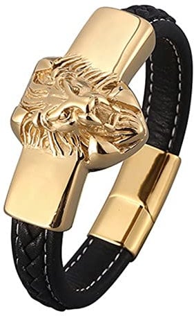 Dsnyu Armbänder Cool, Gold Bettelarmband Herren, 20.5CM Löwenkopf Armband Gothic für Geliebten