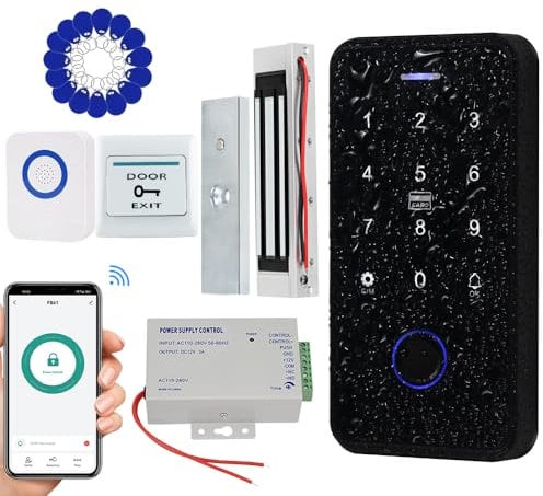 FTes RFKits Wasserdichtes TUYA Zugangskontrollkit,Touch RFID Tastatur mit Hintergrundbeleuchtung,180KG NC Magnetschloss,3A Stromversorgung,Schaltknopf,Verdrahtete Türklingel, 15pcs IC 13.56MHz Keyfobs