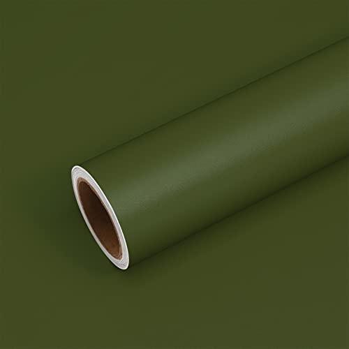 VEELIKE Klebefolie Olivgrün Tapete Selbstklebend Folie Grün Vintage Möbelfolie Wasserfest Küchentapete Vinyl Wandtapete Badezimmer Dekorfolie für Möbel Schlafzimmer Schrankaufkleber 40cm x 300cm