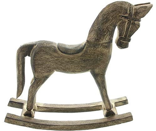 FRANK FLECHTWAREN Deko-Schaukelpferd Troja, Mangoholz, geflammt, detailliert gearbeitet, Höhe ca. 41 cm