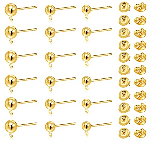 Gold Ohrringe Ohrstecker Rohlinge, hypoallergen 18 Stück Kleine Kugel Ohrstecker mit Schlaufe 22 Stück Ohrring Schmetterling Verschlüssen Ohrstecker für DIY Ohrhänger Schmuckherstellun mit Verschlüsse