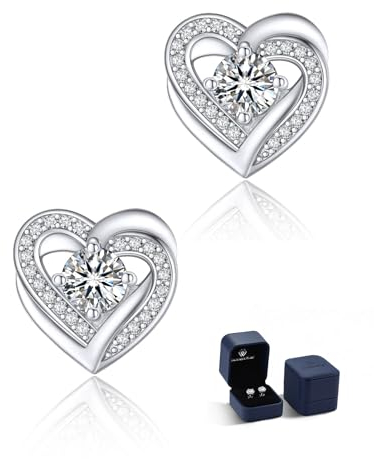 MomentWish Herz Ohrringe, 1 Karat Moissanite Ohrstecker 925 Silber Ohrringe Moissanit-Diamant Echt Silber Hypoallergen für Damen Frauen 5mm