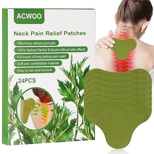 ACWOO Parche para Alivio Dolor de Cuello, 24Pcs Parche Para Aliviar el Dolor, Parche de Ajenjo, Parches Para Aliviar el Dolor de Ajenjo, Parches de Calor Moxibustión, Parche de Moxibustión de Hombros