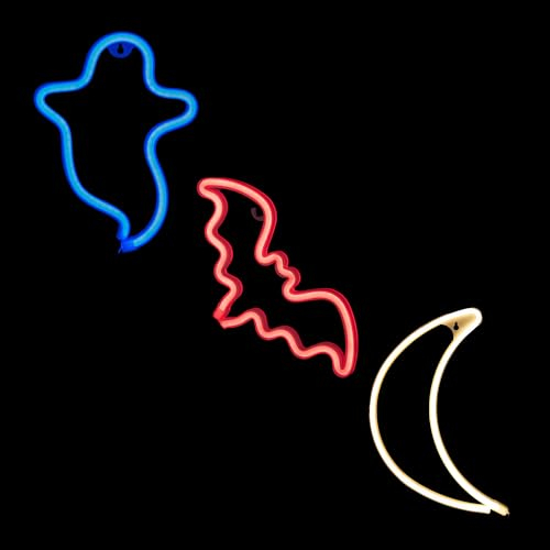 Mehrfarbige Geister-, Mond- und Fledermaus-Halloween-LED-Neonlichter – 3er-Pack – batteriebetrieben, leuchten für Halloween-Partys – Schlafzimmer – Spielzimmer von TRIXES