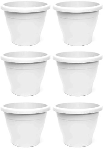 Acan Tradineur - Pack de 6 Macetas de plástico Redondas para Plantas y Flores Mediterránea con Orificios Inferiores. Recipiente, macetero Exterior e Interior del hogar - Color Blanco - 30 cm