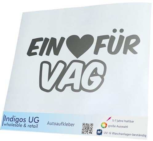 Indigos UG Auto Aufkleber Auto - 400x190 mm - EIN Herz für VAG - Silber - selbstklebender Sticker für Auto, Fenster, Bus oder LKW