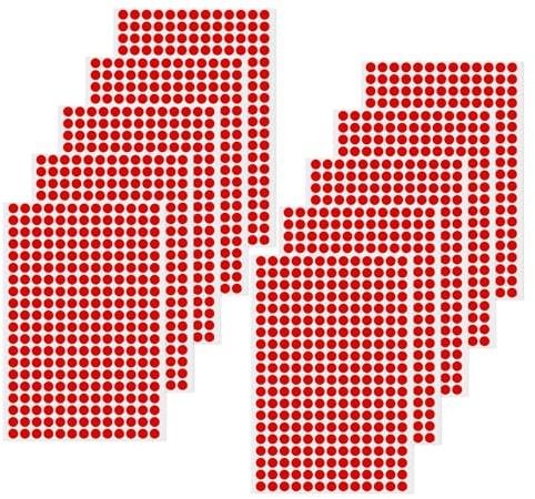 YIKIADA 2600 Stück Rot Klebepunkte Etiketten 13 mm Vinyl Selbstklebende Beschriften Kreis Aufkleber Wasserdicht Klebeetiketten für Markierung