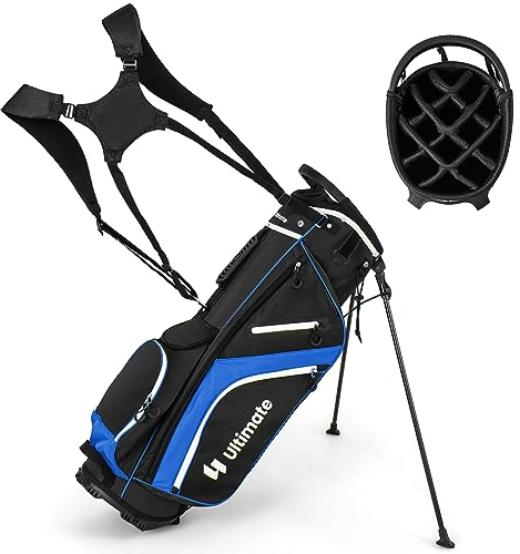 GYMAX Golf-Standtasche, tragbare Golftasche mit 14 Fächern & 6 Taschen, Golftaschenständer mit Regenhaube & Tragegriff, Standbag für Herren & Damen