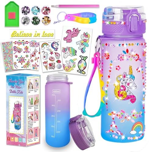 Jovicos Mädchen Geschenke 5 6 7 8 9 10 jahre, DIY Trinkflasche Kinder Wasserflasche Basteln 5-12 Jahre, Diamond Painting Kinder mit Glitzer Diamant Aufklebern, Kindergeburtstag Bastelset Mädchen Kit