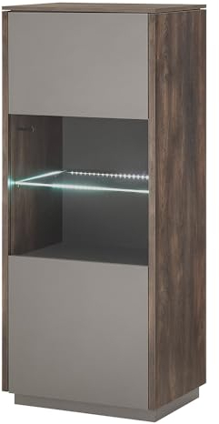 Lomadox Vitrine halbhoch Highboard in anthrazit mit Eiche, rechts/Links montierbar