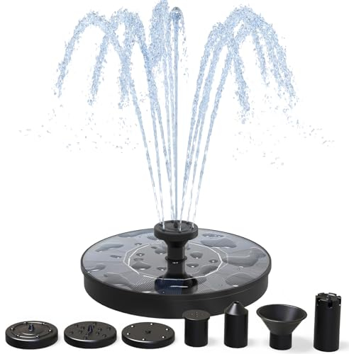 AISITIN Solar Springbrunnen für Außen Verbesserter, Solarbrunnen für Draussen mit 4 Stützstangen Solar Teichpumpe Outdoor Wasserpumpe Solar Schwimmender Fontäne Pumpe mit 6 Effekte für Garten
