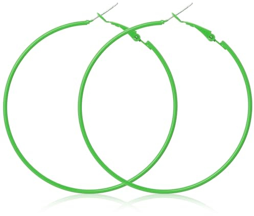 Große Neon Ohrringe Damen 6cm Vintage Creolen 80er 90er Jahre Runde Metall Hoop Earrings für Party, Halloween, Weihnachten, Mottoparty, Kostümparty