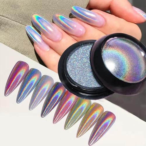 Bellecrey Nagelglitzer Silber Laser Chrome Nail Powder Pearl Mirror Powder Cromepulver Nägel Nail Art Pigment für Nägel Unicorn Chrome Pigment (0.3g)