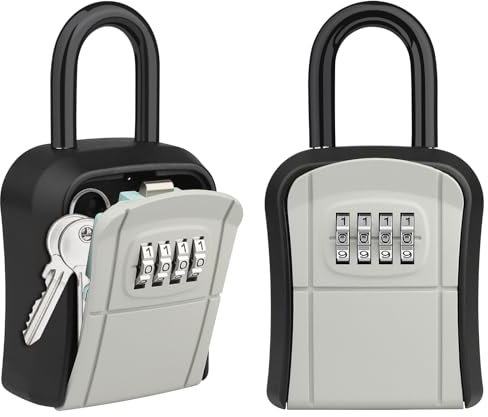Diyife Key Safe, [Hanging & Wall Mounted] [5 Keys Capacity] Key Lock Box Outdoor with Removable Shackle Waterproof Portable Key Box, Resettable 4 Digit Code Key Storage for House Key-2 Pack