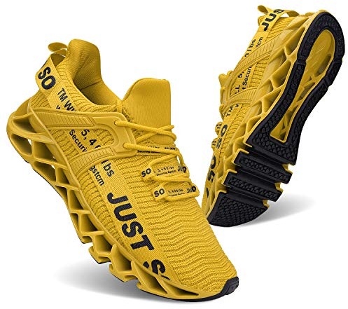 JSLEAP Herren Laufschuhe Sneaker Outdoor Sportschuhe Turnschuhe Männer Joggingschuhe Atmungsaktiv Schuhe Freizeitschuhe Fitness Schuhe 1 Gelb,42 EU/260 CN