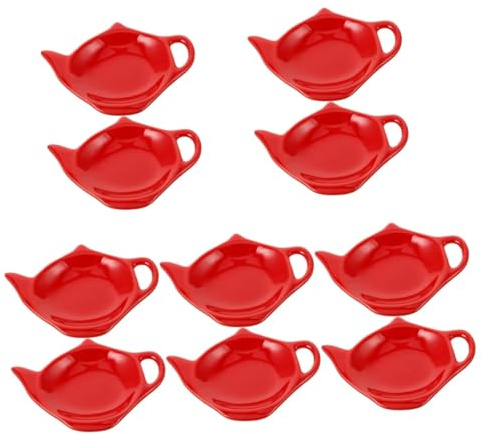 PRETYZOOM 10pcs Ceramic Teapot Shape Tea Bag Holder Dish Red Tea Storage Accessories Tray